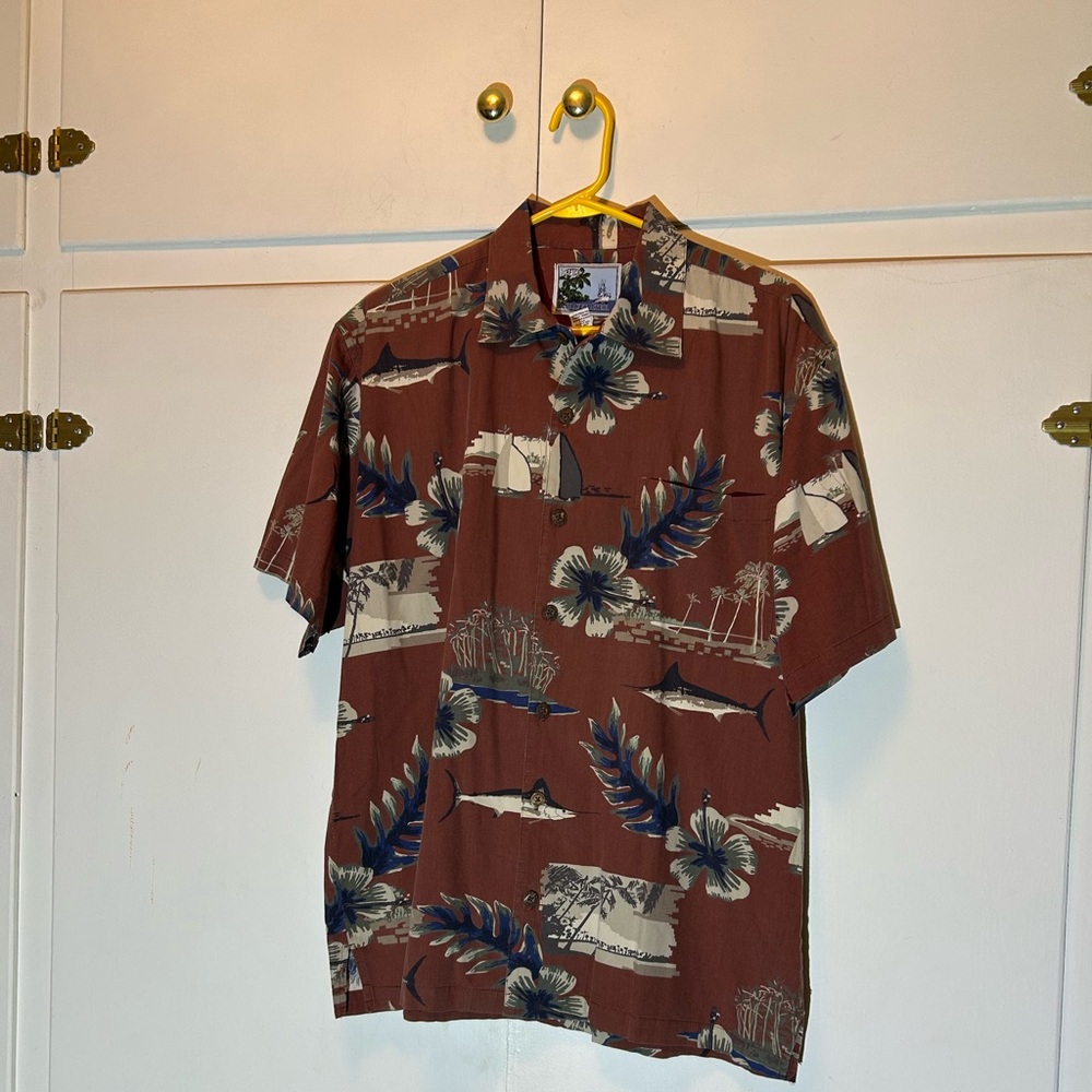 Aftco Bluewater Shirt Button Down‎ Men's Size Medium Fish Print